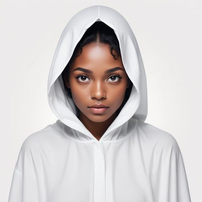 Young woman in white hood