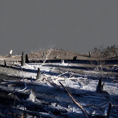 Wildfire aftermath on a barren land