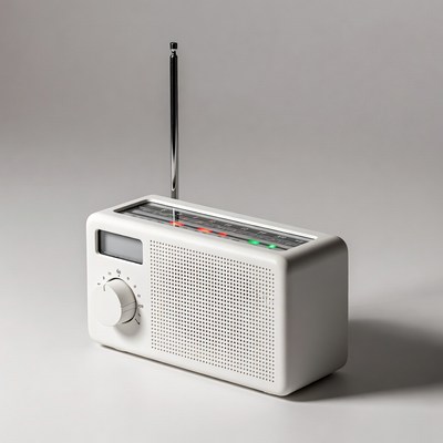 Simple white radio on surface
