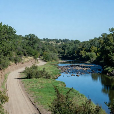 Scenic river and dirt path view