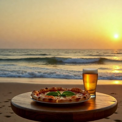 Enjoying food and drink by the ocean