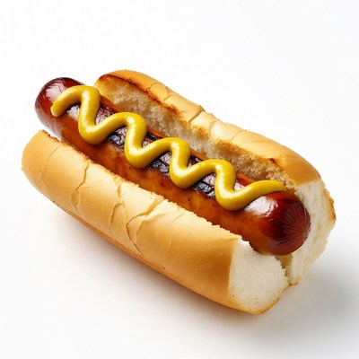 Hot dog with mustard in a bun