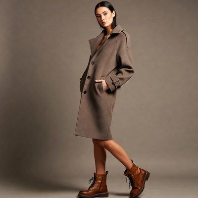 Model in brown coat and boots