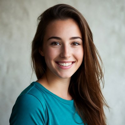 Young woman smiles at camera indoors