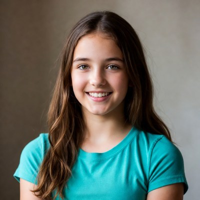Girl smiling in a turquoise shirt