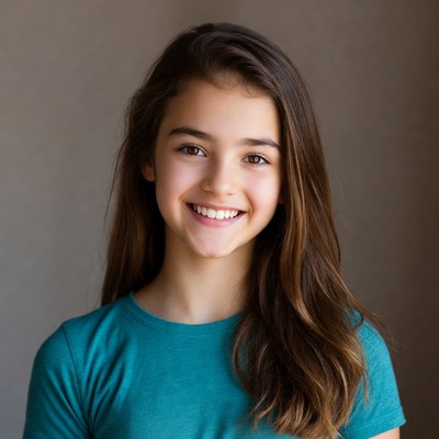 Girl smiling indoors in casual clothing