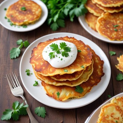 Pancakes with cilantro and sauce
