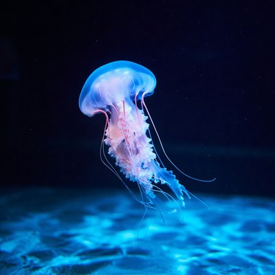 Jellyfish swimming in dark water
