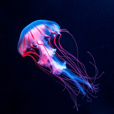 Jellyfish swimming in dark waters