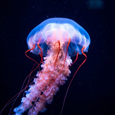 Jellyfish swimming in dark water