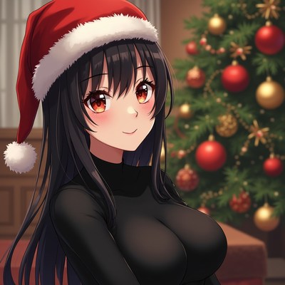 Holiday celebration with a girl in santa hat