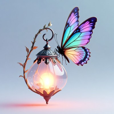 Butterfly on lantern at dusk