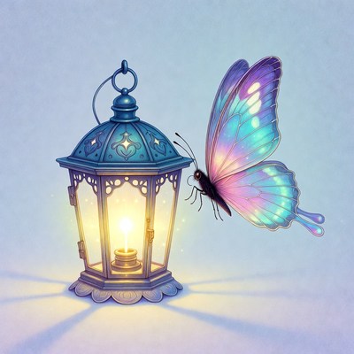 Lantern and butterfly at night