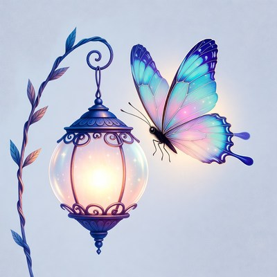 Butterfly near lantern in garden