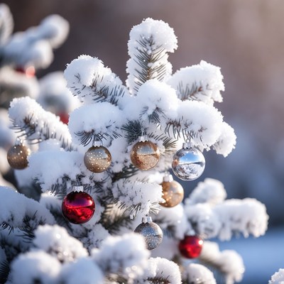 Christmas tree with snow and ornaments