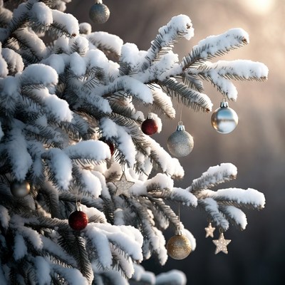 Christmas tree with decorations in winter