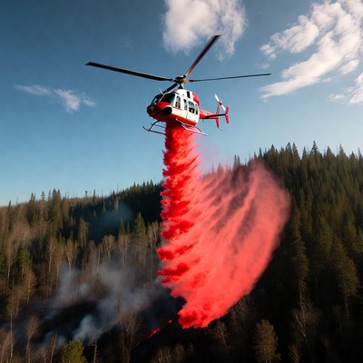 Helicopter drops red substance on wildfire