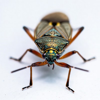 Colorful insect on white surface