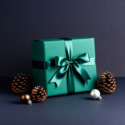 Gift box with pine cones and ornaments