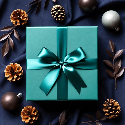 Holiday gift surrounded by natural decor