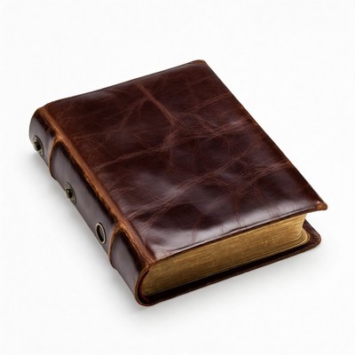 Leather bound book on white background