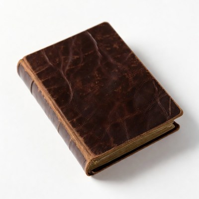 Antique leather book on white surface