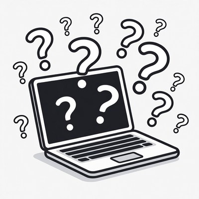 Computer with questions around screen