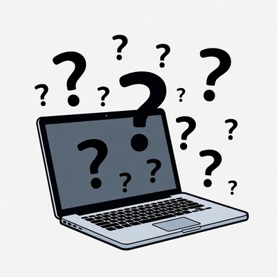 Laptop with question marks