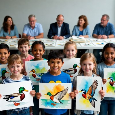 Kids show art of ducks at event