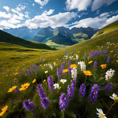 Mountain meadow with wildflowers in bloom
