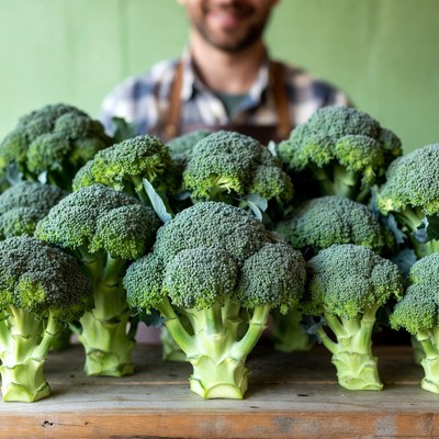 Fresh broccoli on display at market