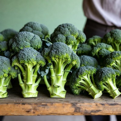 Fresh broccoli on wooden table