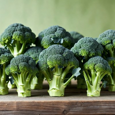 Fresh broccoli on wooden table