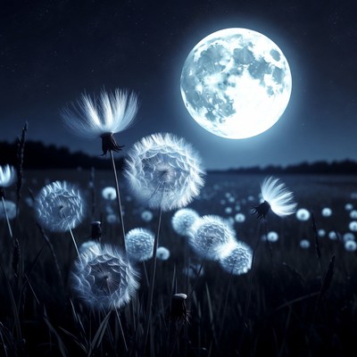 Dandelions under a bright moon