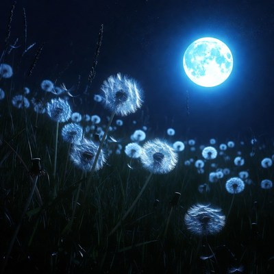 Dandelions under a full moon