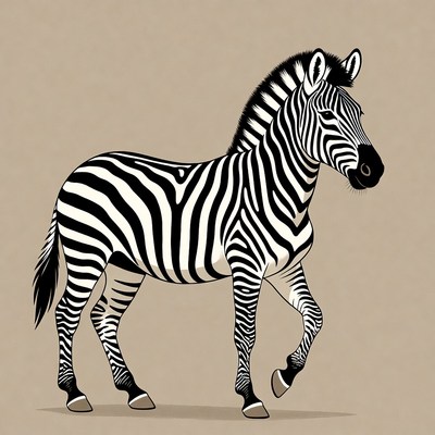 Zebra walking on plain background