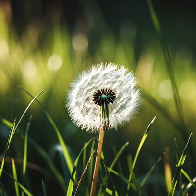 Dandelion seed head in sunlight