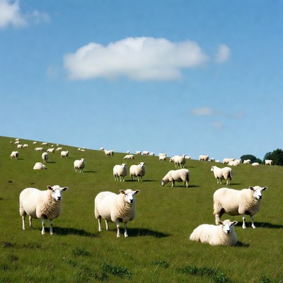 Sheep grazing on a green hillside