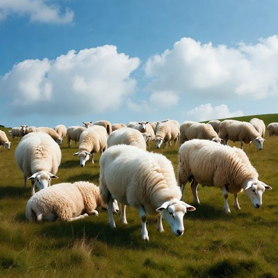 Sheep grazing on green grass in a field