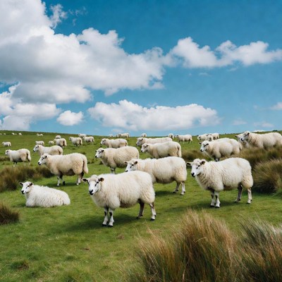 Sheep grazing in a green field