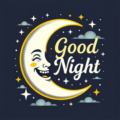 Good night greeting with moon and stars