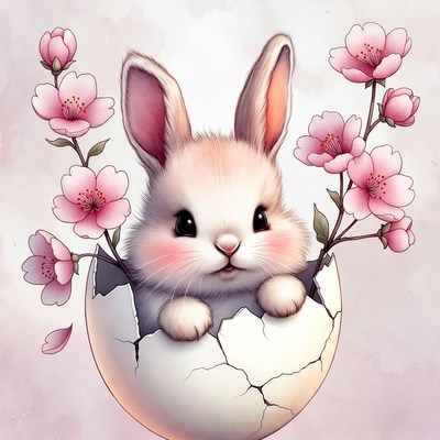 Rabbit in broken egg shell