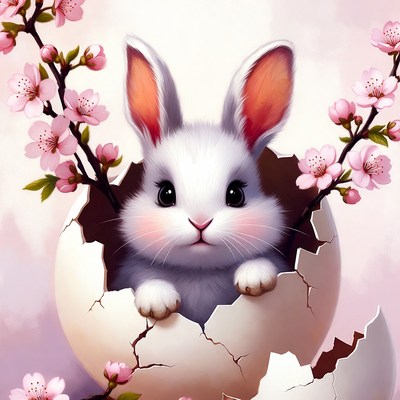 Cute rabbit in broken egg