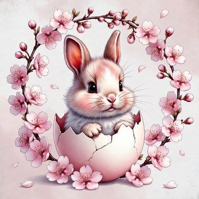 Cute rabbit hatching from egg