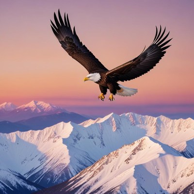 Eagle soaring over mountain peaks
