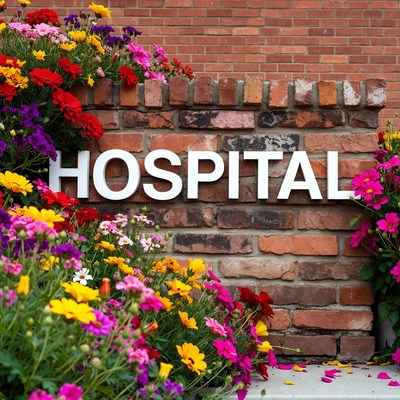 Flowers at hospital entrance in spring