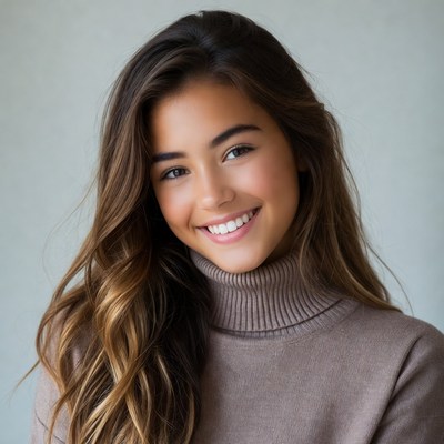 Smiling girl with long hair indoors
