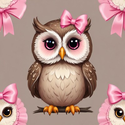 Cute owl with pink bows