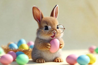 Bunny with eggs in spring