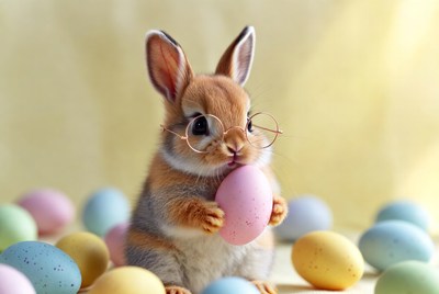 Bunny holding pastel easter egg